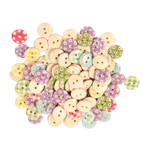 YINKUU500PCS Ξύλινο Κουμπί Πολλαπλών Χρήσεων Μοντέρνο Βασικό Χρώμα Βάσης με 2 Τρύπες 2