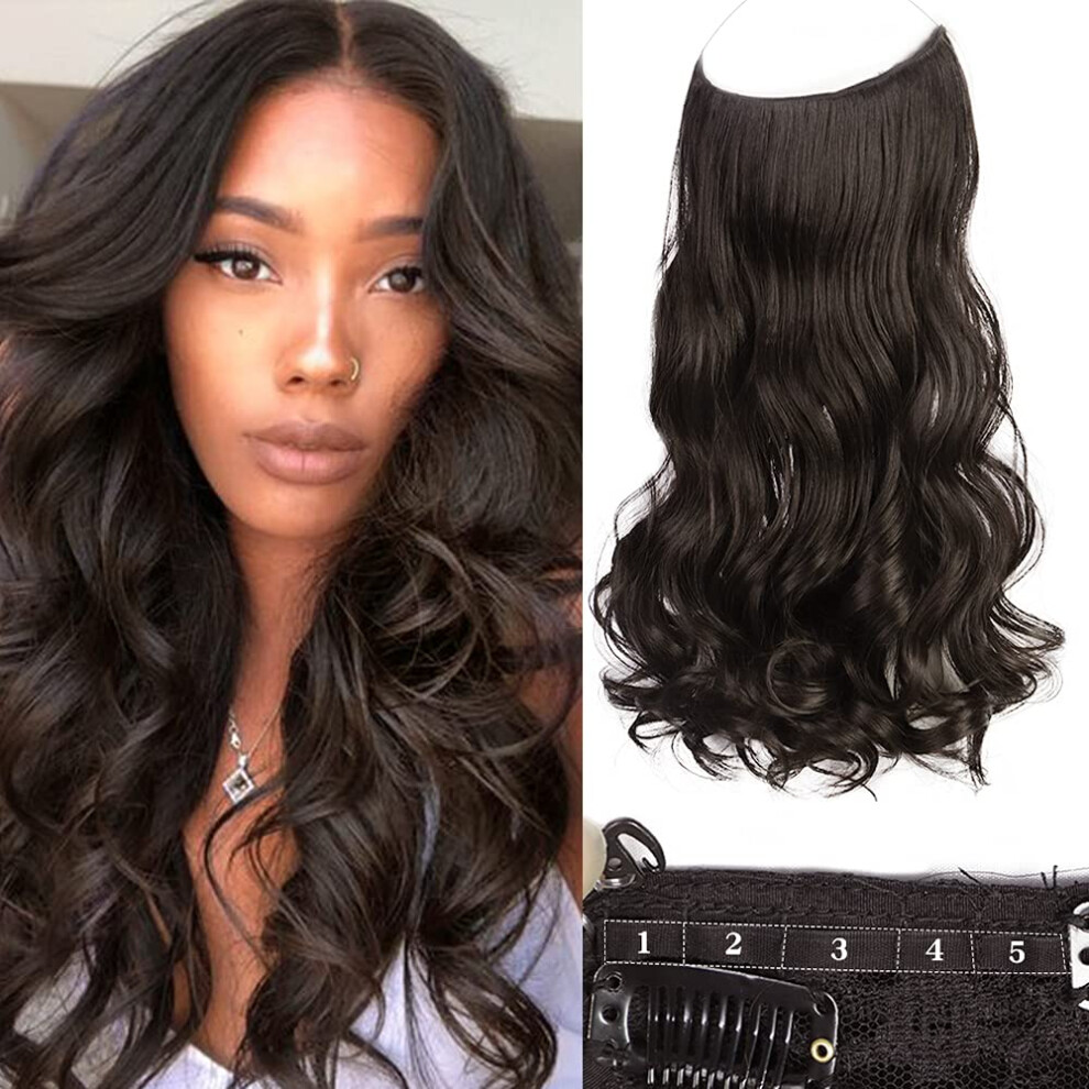 Unisex Black,Brown Black Brown Curly Wavy Hair Extensions With Invisible Wire Synthetic Hairpiece For Women