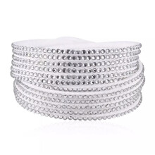 Wrap-lærarmbånd/lærarmbånd med strass/rynsesteiner - Hvit Hvit