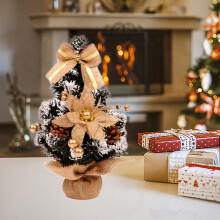 Mini árvore de Natal com luzes, neve artificial e enfeites - Decoração de mesa para ambientes internos, compatível com obras de arte.