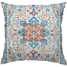 Boho kussenhoezen 20x20 inch, Perzisch tapijt oranje blauw vintage linnen hoezen voor bank, auto, woonkamerdecoratie