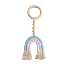 Guirlanda de contas de madeira com borlas, cordão de contas de madeira natural para pendurar na parede, ideal para berçário, casamentos,