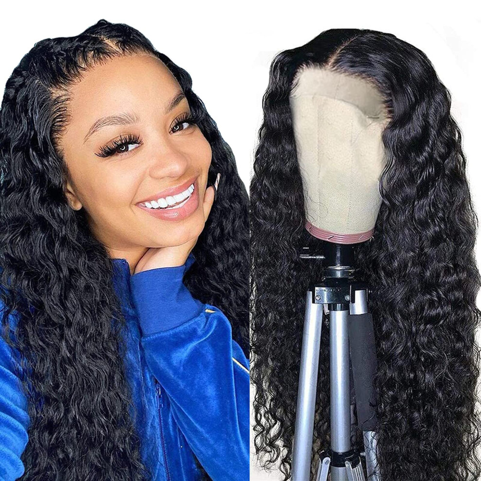 Human Hair Lace Front Wig Wet and Wavy Water Wave Pre Plucked Glueless 150% Density