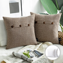 Phantoscope Farmhouse Series Triple Button Decorative Throw Pillow, 18" x 18", Coffee, 2 Pack