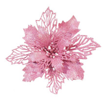 12 Pcs 6.3" Glitter Christmas Flowers Blue Artificial Xmas Tree Ornaments for Wreath Home Decor (Pink)