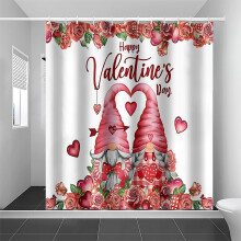 Cortina de ducha Kiplyki para el Día de San Valentín, diseño romántico de corazón de rosas rojas y gnomos, compatible con ganchos estándar.