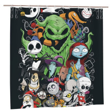 Waterdicht douchegordijn van polyester met het thema 'The Nightmare Before Christmas', badkamerdecoratie, douchegordijnset met haken, 72 x 72 inch.