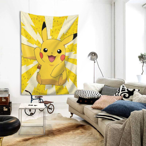 Ταπισερί τοίχου Pikachu, αδιάβροχο πολυεστέρα, για υπνοδωμάτιο, σαλόνι, κοιτώνα, 1