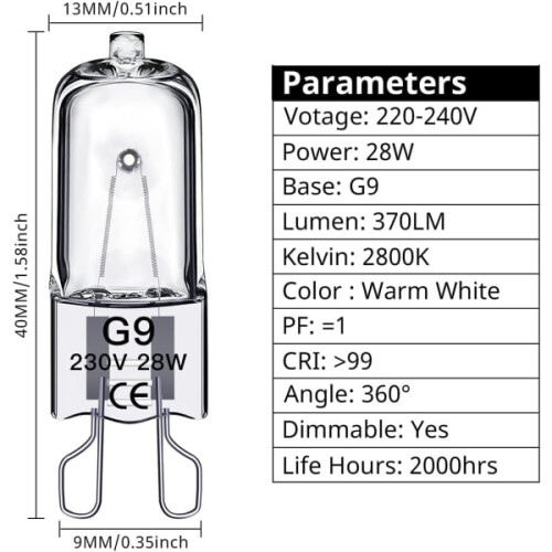 G9-Halogenlampen, 28 W, 230 V, 10er-Pack 1