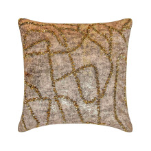 HomeCentric Decoratieve Sierkussenhoes 24"x24" Jacquard Folie, Kralen, Pailletten, Handborduurwerk, Compatibel met Old World Gold