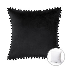 Phantoscope Velvet Series Pom Pom Firkantet Dekorativ Pude, 50 x 50 cm, Sort, 1 stk.