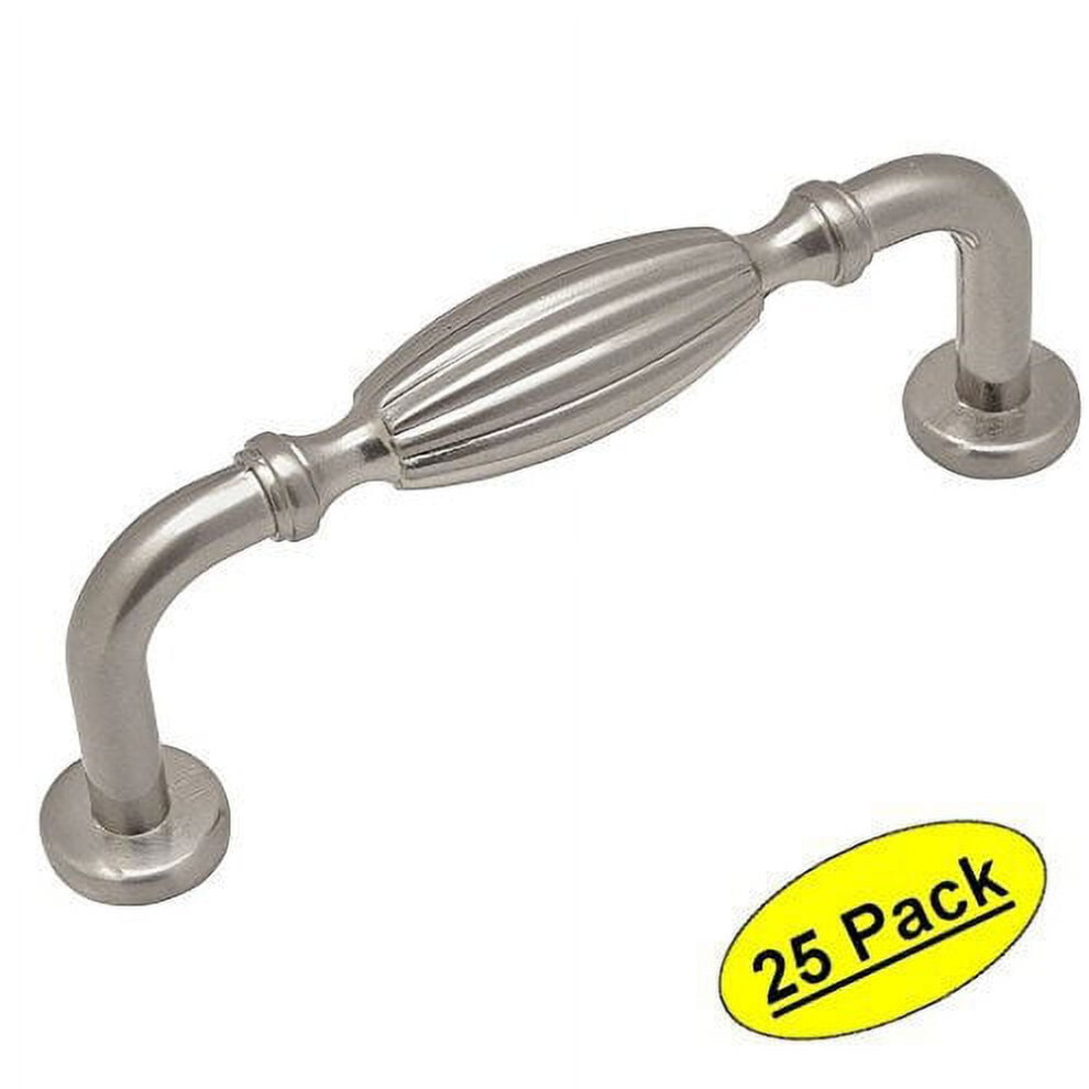 Cosmas 7119Sn Satin Nickel Country Style Cabinet Hardware Ribbed Handle Pull - 3" Inch (76Mm) Hole Centers - 25 Pack 9482828463631