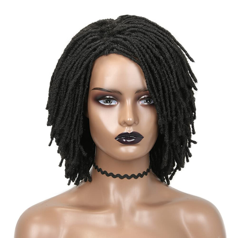 Unisex Black Short Dreadlock Wig Afro Curly Twist Synthetic Hair For Women And Men Natural Look