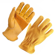 Leather Work Gloves Heavy Duty Cattlehide for Gardening Outdoor and Industrial Use Yellow
