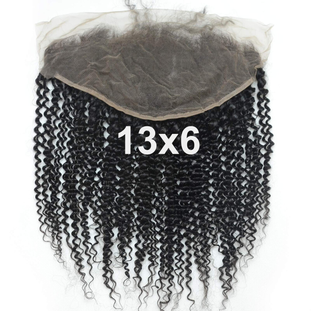 Unisex Kinky Curly 13X6 Lace Frontal Closure Brazilian Virgin Human Hair Pre Plucked With Baby Hair 14 Inch