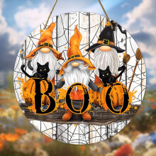 Décoration d'Halloween : citrouille fantôme, panneau « Boo » pour porte d'entrée, suspension en acrylique pour porche extérieur, couronne en