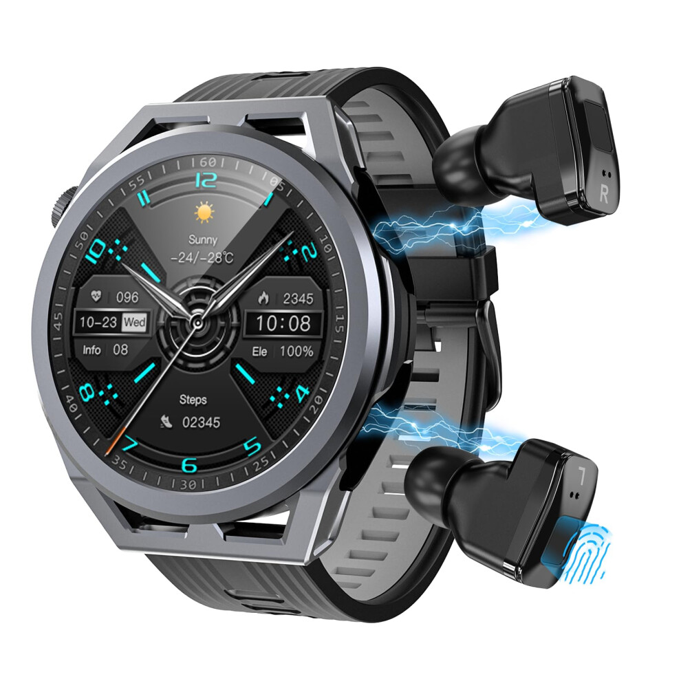 5 In 1 Smart Watch With Earbuds Bluetooth Calling Heart Rate Sleep Tracker Mp3 Voice Recorder For Ios Android Black 9164114976796