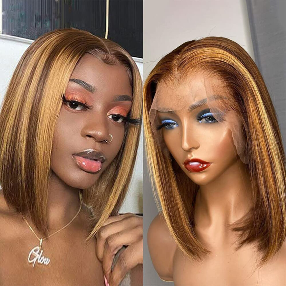 Unisex Ombre Bob Lace Front Human Hair Wig 13X6 Pre Plucked Brazilian Short Bleached Knots 12 Inch
