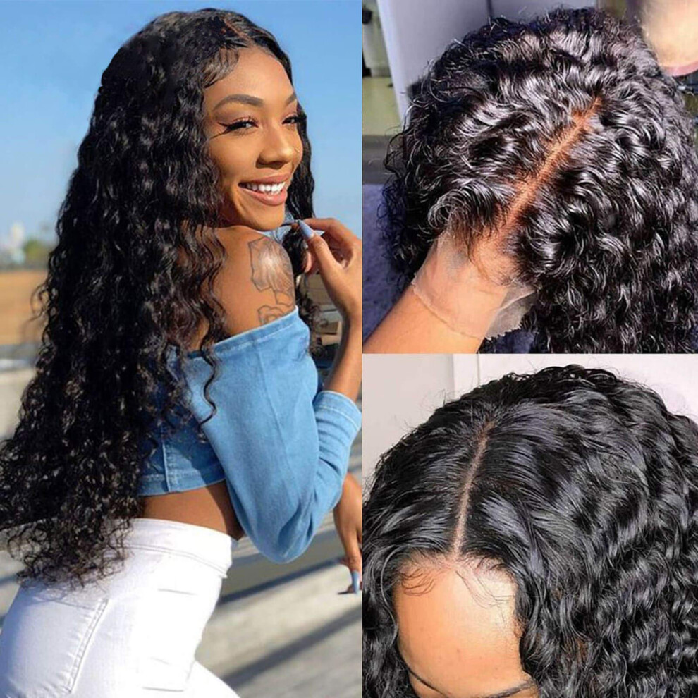 Unisex 13X4 Lace Front Human Hair Wig Deep Wave Brazilian Remy With Baby Hair Preplucked 14 Inch