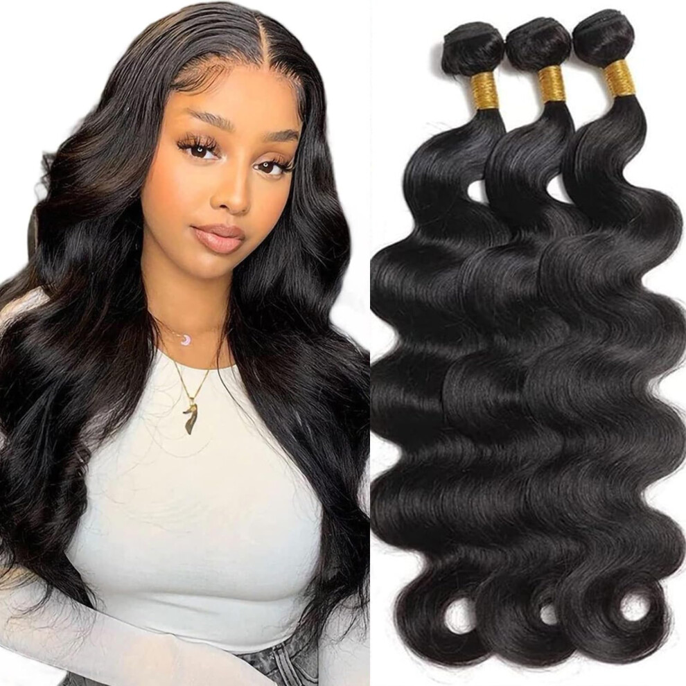 24 Inch Brazilian Virgin Hair Bundles Body Wave Extensions Black Double Weft SewIn Ready