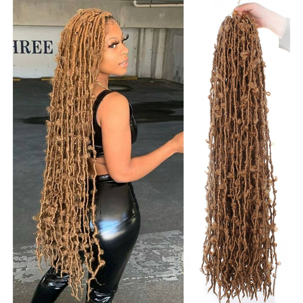 Unisex 36 Inch Butterfly Locs Crochet Hair Strawberry Blonde Soft Locs Extensions Prelooped Synthetic
