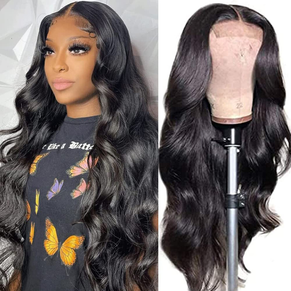 Unisex Human Hair Lace Front Wig Brazilian Body Wave 4X4 Pre Plucked Bleached Knots Glueless 24 Inch