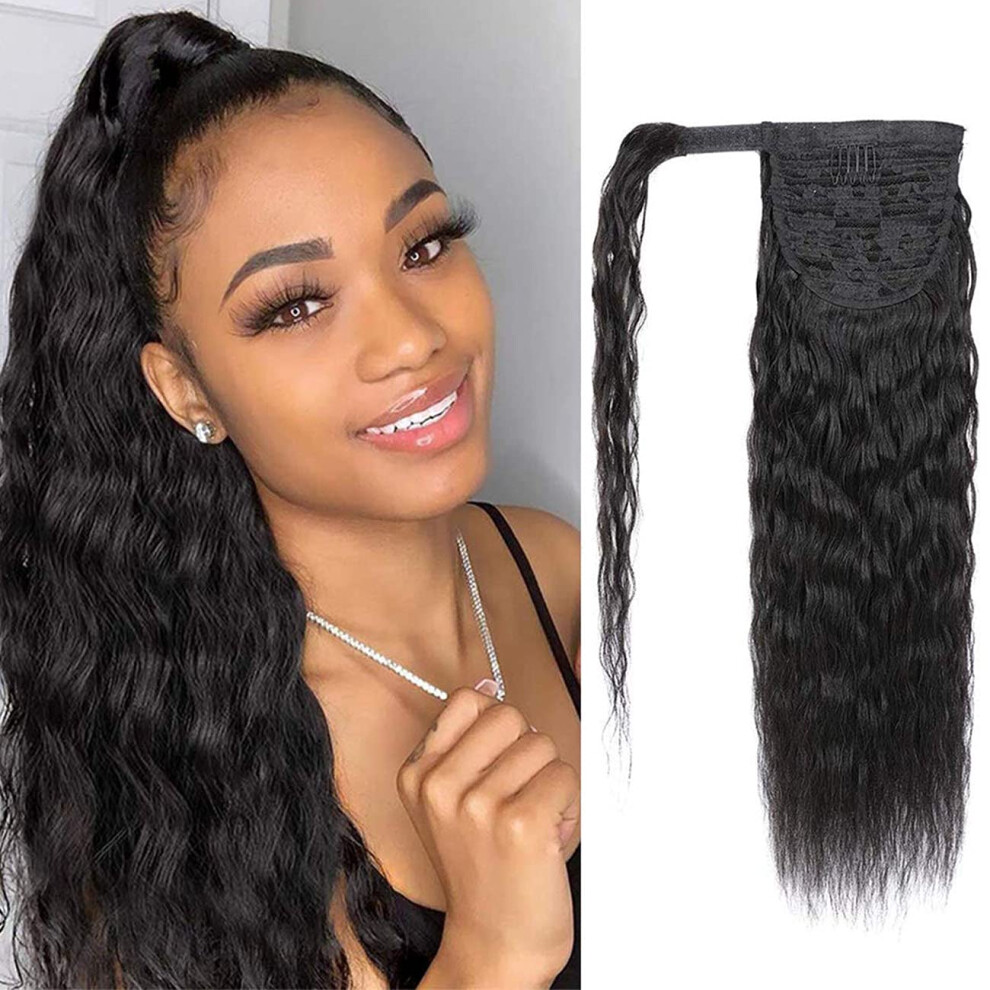 24 Inch Brazilian Human Hair Corn Wavy Clip In Ponytail Extension Wrap Around for Instant Volume