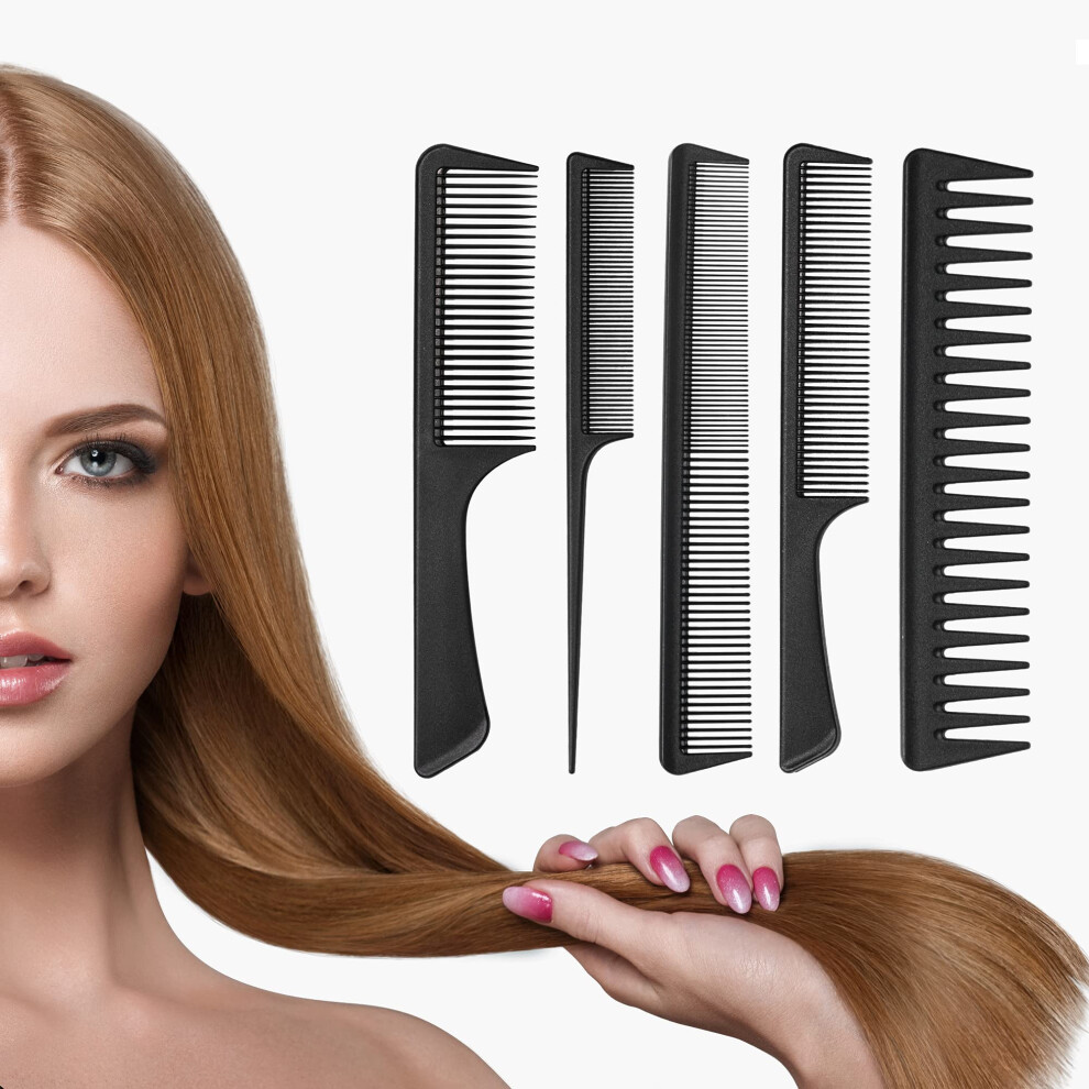 Carbon Fiber Comb Set 5PCS  Anti Static Heat Resistant Hair Styling Kit with Wide and Fine Tooth Combs