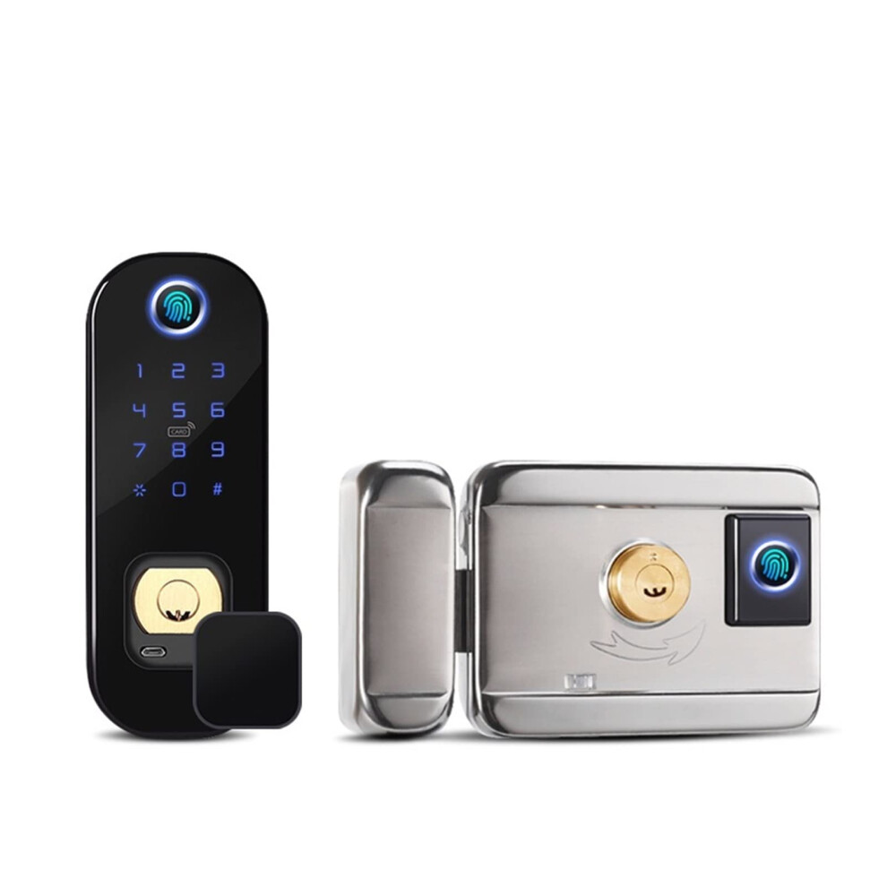 Smart Door Lock With Wifi, Double Fingerprint Biometric Keyless Entry Rim Lock For Outdoor Gate 9164114978554