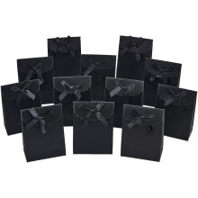 Lot de 24 sacs cadeaux en papier kraft noir (10,5 x 7,5 x 4,2 cm) avec nœud en ruban, parfaits pour les bonbons, les biscuits, les mariages et les