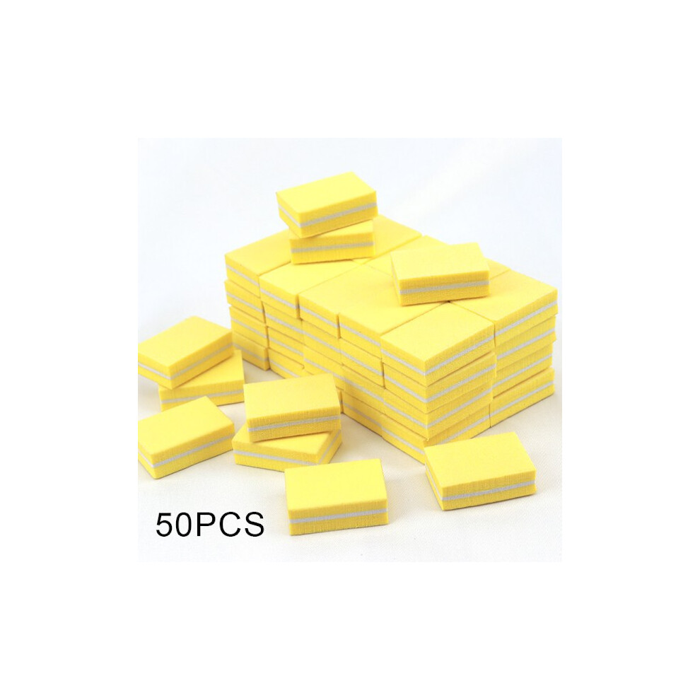50pcs Mini Nail Buffer, Nail Buffer Block for Natural, Gel and Acrylic Nails, Double Sided Polishing Block for Home and Salon Use Yellow