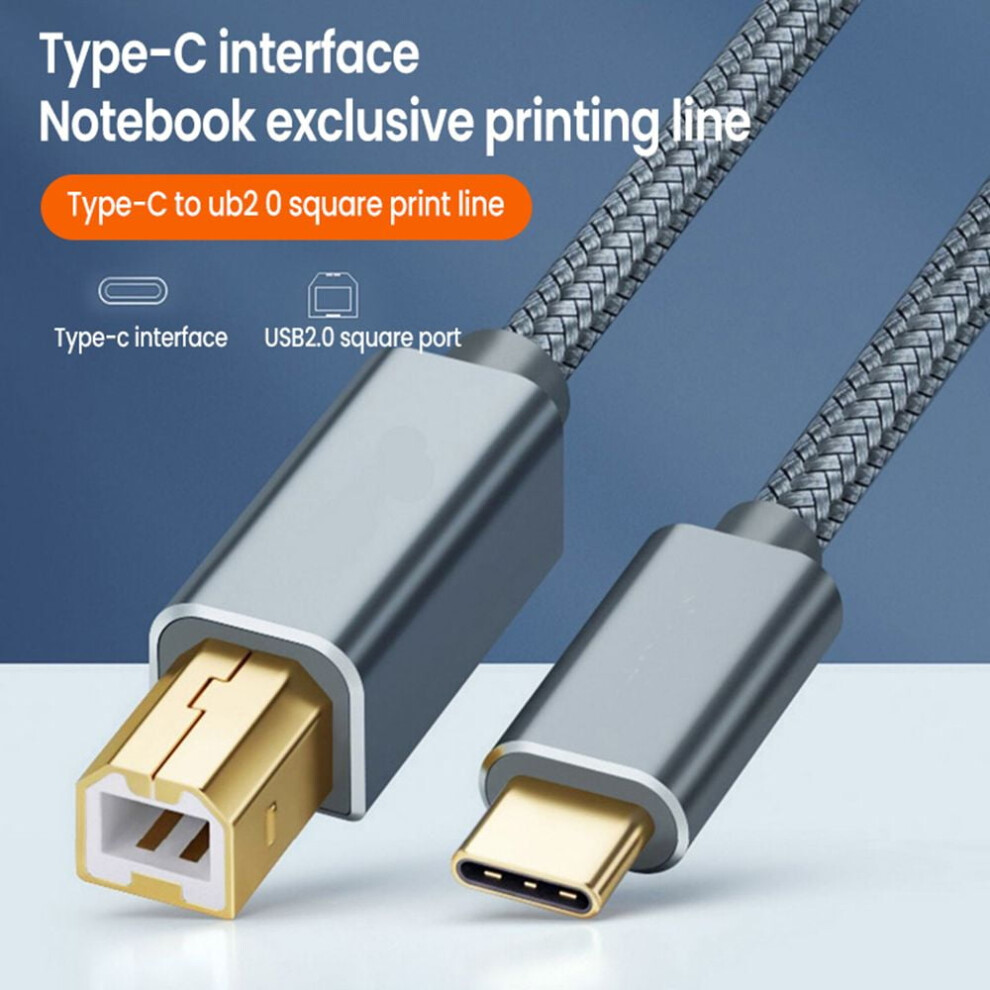 Usb Type-C To Usb B 2.0 Printer Cable For Epson Hp Brother 0.5-3M Laptop Computer Scanner Printer Cable 2M Grey 9173940163058
