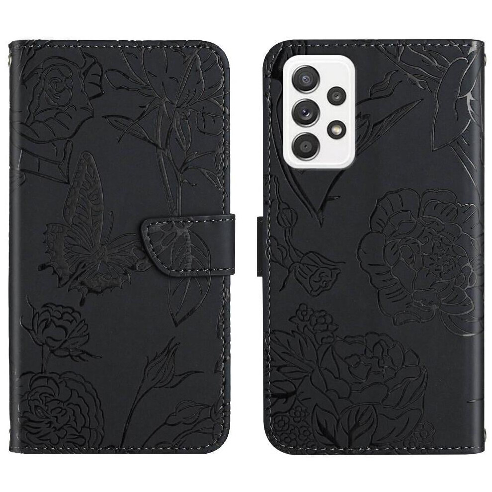 Flowers And Butterflies Shockproof Leather Case For Samsung Galaxy A23 4G, Anti-Drop Pu Flip Cover With Wrist Strap 9173940163669
