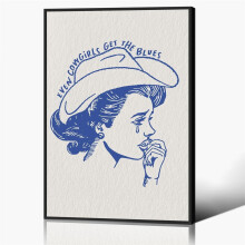 Tablou vintage cu cowgirl, chiar și cowgirlele primesc blues, imprimeu retro western, 24x36in fără ramă, compatibil cu decorul dormitorului și