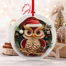 Personalisierter Weihnachtsbaumschmuck für Eulenliebhaber, individuell gestaltete Keramik-Tierfigur, Weihnachtsgeschenk für Eulenfans