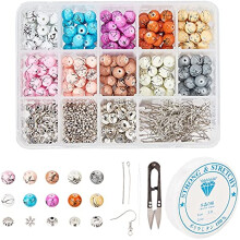 Set van 350+ glaskralen voor het maken van sieraden, 10 kleuren, 8 mm glaskralen met bakverf, 5 stijlen legeringsafstandkralen, kristaldraad en