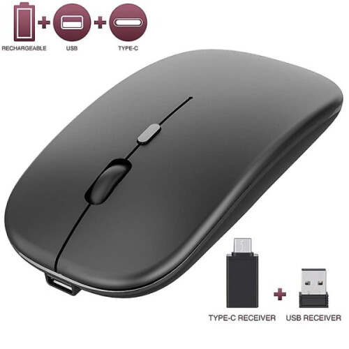 Ασύρματο ποντίκι SQBB με USB και δέκτη Type-C, συμβατό με φορητό υπολογιστή, Macbook μαύρο 1