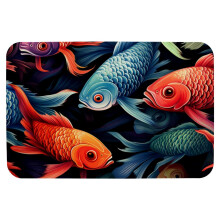 Tapete de banheiro de espuma viscoelástica com estampa de peixes, 50x79cm (20x31 polegadas), lavável à máquina, antiderrapante, secagem rápida,