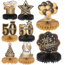Set di 8 ornamenti a nido d'ape per il 50 compleanno, decorazioni da tavolo per uomo e donna.