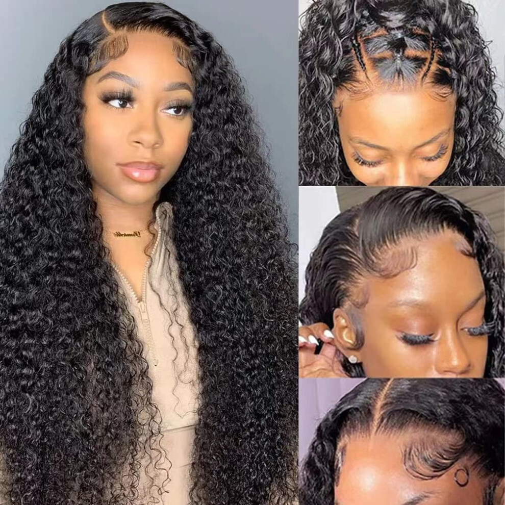Unisex Curly Lace Front Wig 13X4 Brazilian Virgin Human Hair Pre Plucked Kinky Curly 22 Inch 180% Density