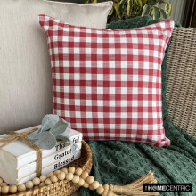 Capa de almofada decorativa de Natal, 66 cm x 66 cm, algodão vermelho, compatível com decoração natalina xadrez estilo casa de campo para sofá,