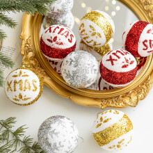 SUSUchens3Palline di Natale infrangibili da 8 cm con cordino, compatibili con ciondoli per albero di Natale, decorazioni festive 2024 Regalo