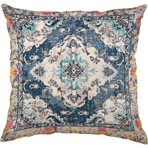 Μαξιλαροθήκες Boho 16x16 ίντσες, Μπλε vintage μαξιλάρι κάλυψης χαλιού με πορτοκαλί