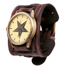 Kiplyki Wholesale Nuovo stile Punk Rock Marrone Grande e Largo Bracciale in Pelle Orologio da Uomo Cool BN
