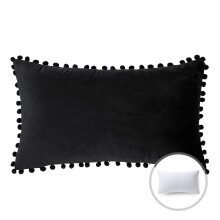 Phantoscope Velvet Series rechthoekig sierkussen met pompons, 30 x 50 cm, zwart, 1 stuk