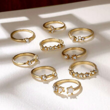 RSAMD9 stk. Vintage krystal stjerne måne ringe sæt kvinder boho fingerring mode juveler