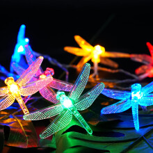 Cordão de luzes LED em formato de libélula com 80 LEDs, 10 metros, alimentado por bateria, 2 modos, colorido - Ideal para decoração de quarto,