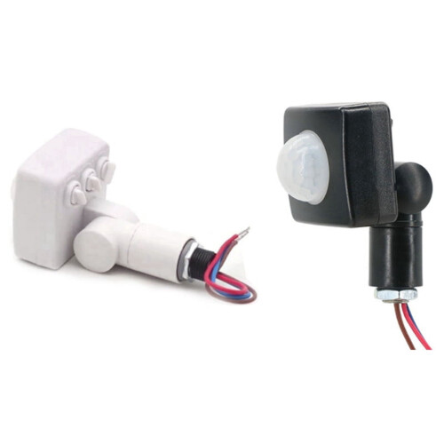 Lot de 2 mini capteurs infrarouges de mouvement PIR 220 V pour éclairage LED, blanc et noir.