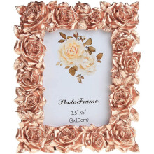 Hageinspirert harpiksbilderamme, roségull, 3,5 x 5 tommer, kompatibel med roseblomstdekor, HD pleksiglass for bordmontering