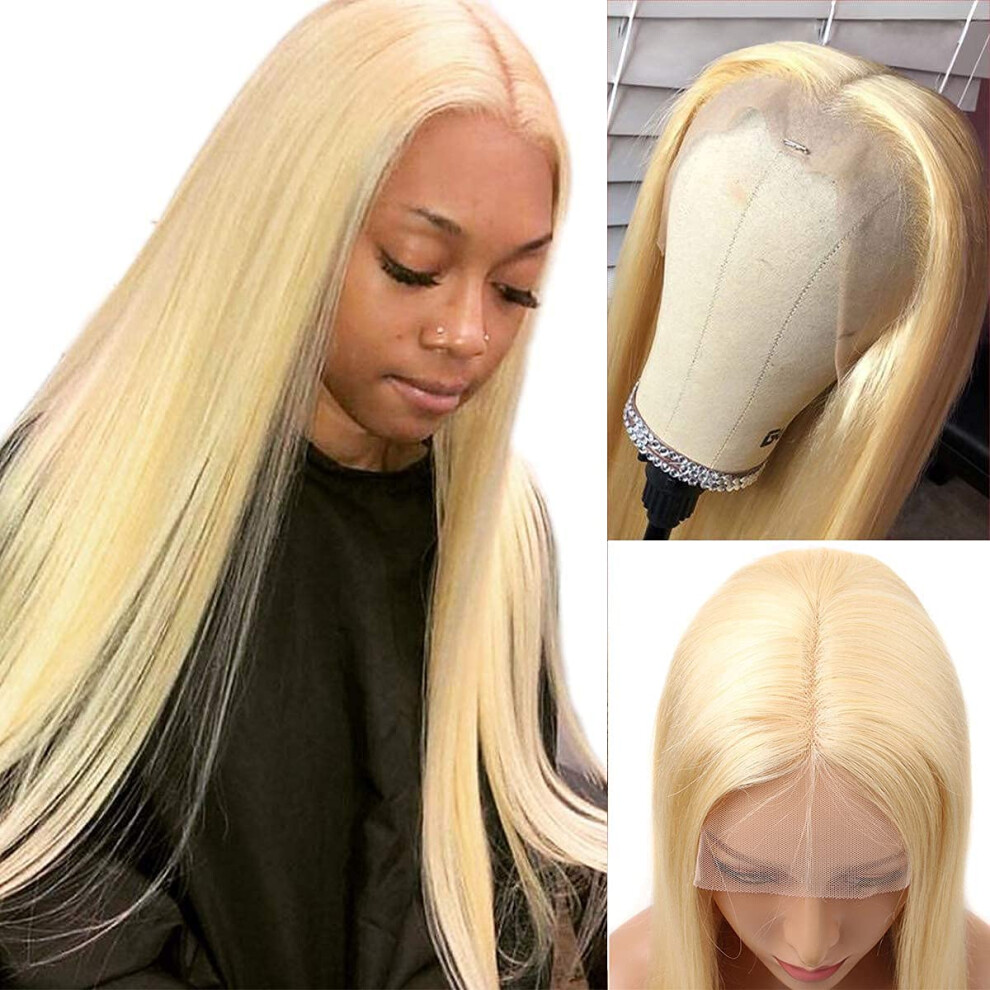 613 Blonde Lace Front Wig Human Hair 40 Inch Straight 13x1 Swiss Lace Natural Hairline 150 Density